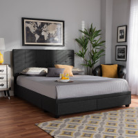 Baxton Studio Netti-Charcoal Grey-King Netti Dark Grey Fabric Upholstered 2-Drawer King Size Platform Storage Bed